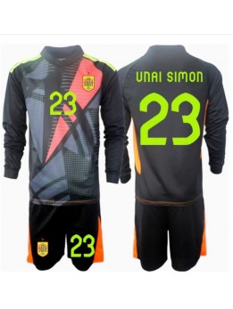 Billige Spania Unai Simon #23 Keeper Bortedraktsett Barn EM 2024 Langermet (+ Korte bukser)